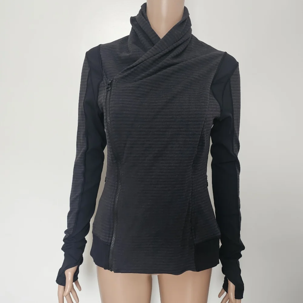 RARE Lululemon Bhakti Yoga Jacket In Luon Pique Black Dark Slate/ Black